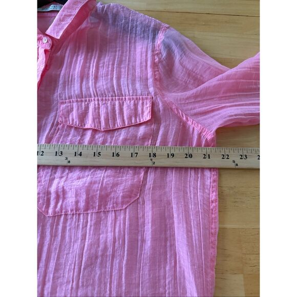 Scotch & Soda Pink Semi-Sheer Textured Button Down w/ Chest Pockets (M) - Picture 7 of 10